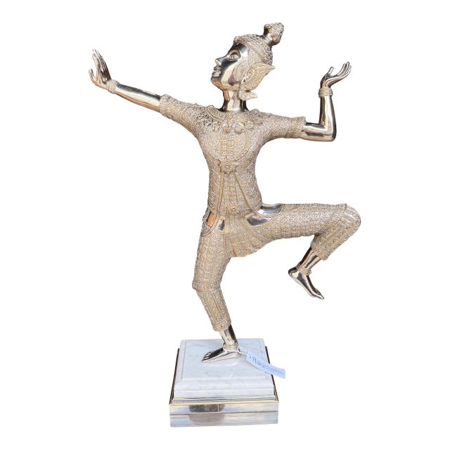 Theodore Alexander Nickel Brass Temple Dancer With Marble Base For Sale