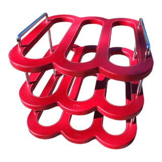 1970s Mid Century Modern Authentic Swing Design Italy Red Leather & Chrome Wine Rack –6-Bottle For Sale