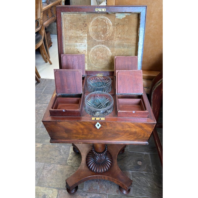 Antique Regency Mahogany Tea Caddy on Stand For Sale - Image 4 of 9