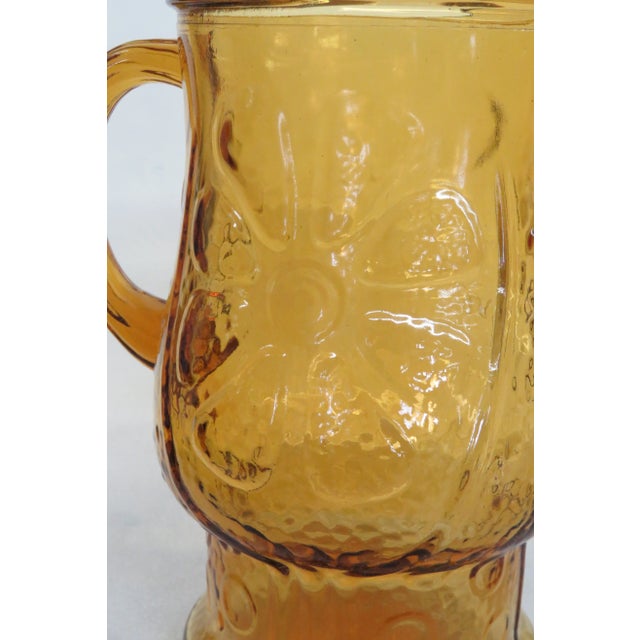 Traditional Amber Colored Glass Large Pitcher With Floral Design For Sale - Image 3 of 13