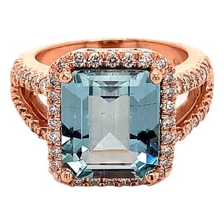 Diamond Aquamarine Ring 14k Gold 6.25 TCW Certified For Sale