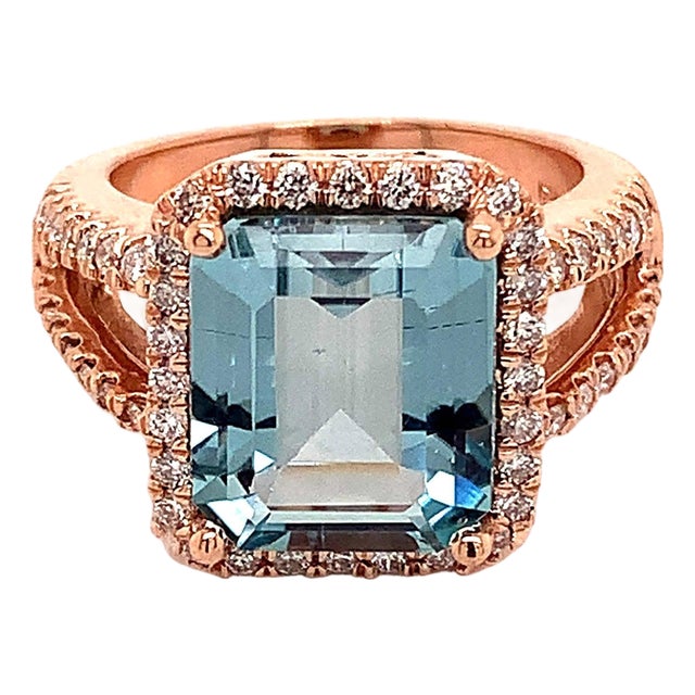 Diamond Aquamarine Ring 14k Gold 6.25 TCW Certified For Sale