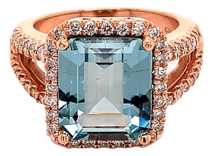 Diamond Aquamarine Ring 14k Gold 6.25 TCW Certified