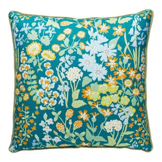 The House of Scalamandré Nymph Floral Pillow, Emerald Multi For Sale