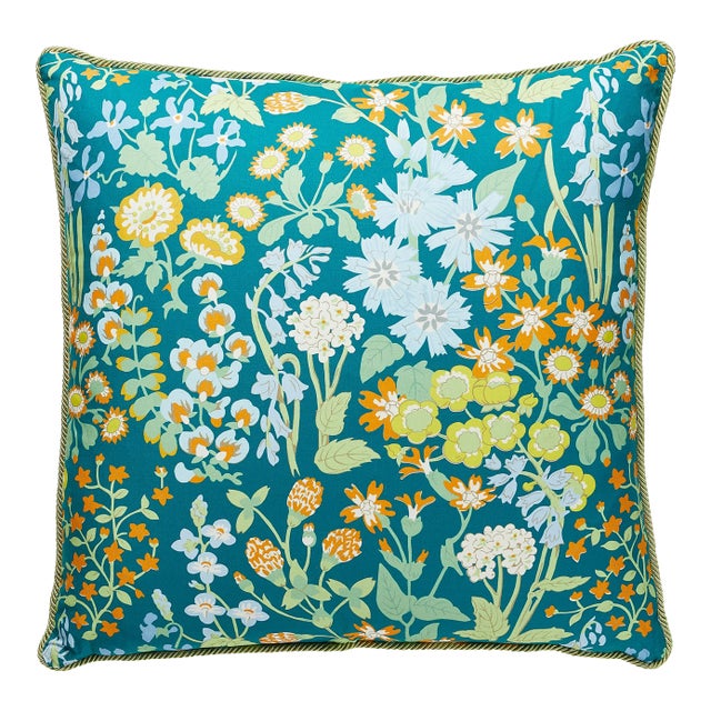 The House of Scalamandré Nymph Floral Pillow, Emerald Multi For Sale