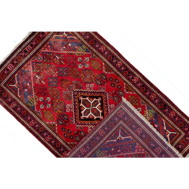 Persian Vintage Persian Joshegan Handmade Red Medallion Wool Rug For Sale - Image 3 of 9