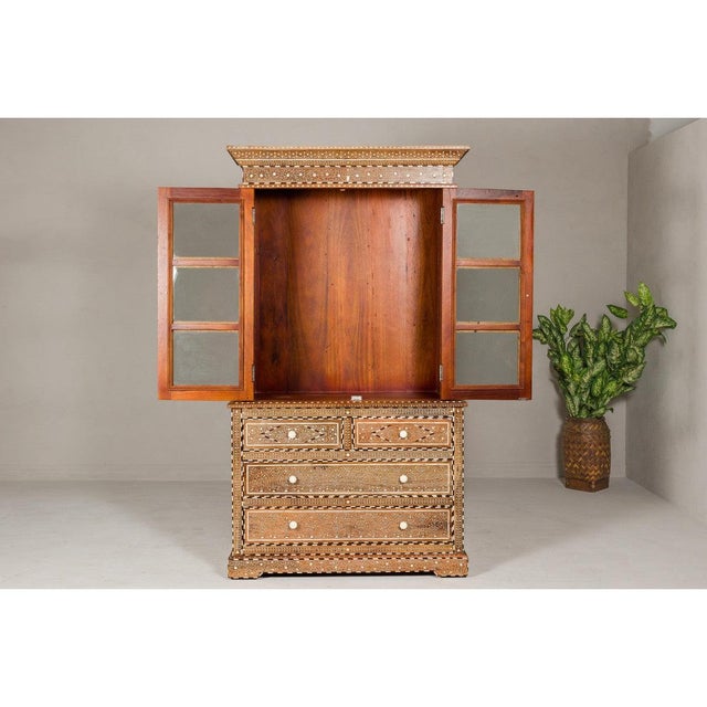 Early 20th Century Anglo Style Buffet à Deux-Corps with Abundant Floral Themed Bone Inlay For Sale - Image 11 of 12