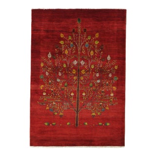 1980s Hand-Knotted Persian Gabbeh Rug With Tree of Life Motif 5'0" X 7'3" For Sale