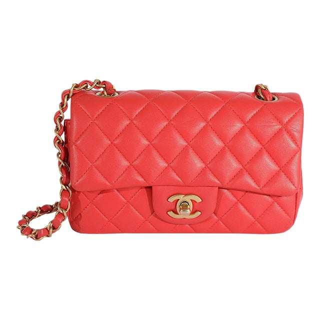 Coral Quilted Lambskin Mini Rectangular Classic Flap Bag For Sale