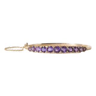 Vintage 10k Gold 6 Carats Amethyst and Rose Cut Diamond Bangle For Sale