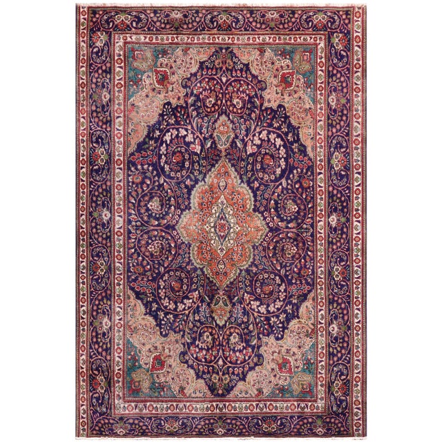 Shabby Chic Persian Kashan Blue/Beige Wool Rug - 8'3'' X 11'2'' For Sale - Image 10 of 10