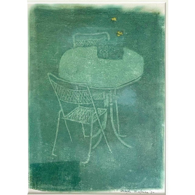Green Joseph Solman, Monotype Print Painting Garden Scene Table Chair Joseph Solman American Art WPA, 1980 For Sale - Image 8 of 13
