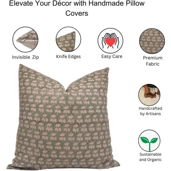 Green Fabdivine Floral Print Cushion Cover 20x20 Inch - Damru For Sale - Image 8 of 8