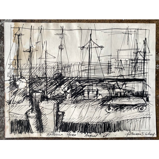1964 Katharine Yares Fisherman's Wharf San Francisco Drawing For Sale - Image 4 of 4