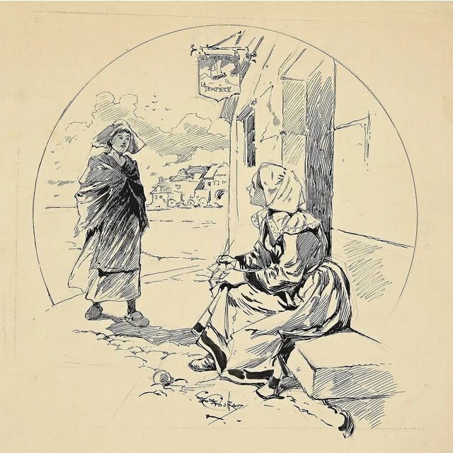 Figures in the landscape is a very beautiful pen drawing realized by Georges Conrad. The artwork is in very good...