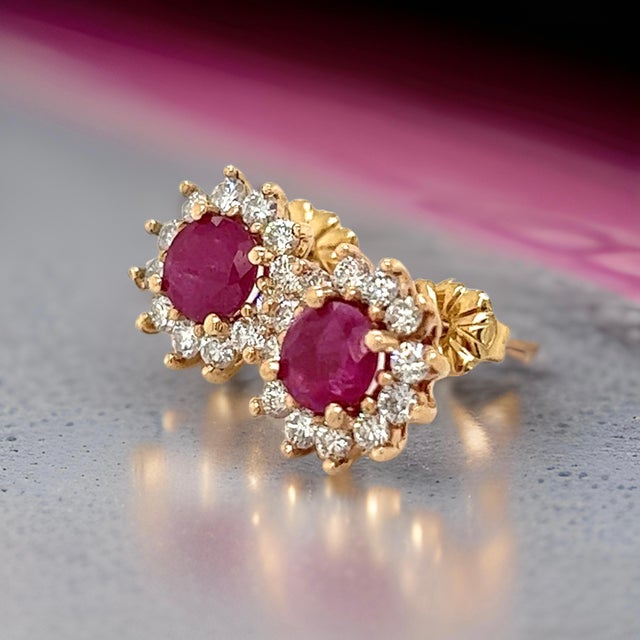2010s Natural Ruby Diamond Earrings 14k Yellow Gold 2.20 TCW Certified For Sale - Image 5 of 16