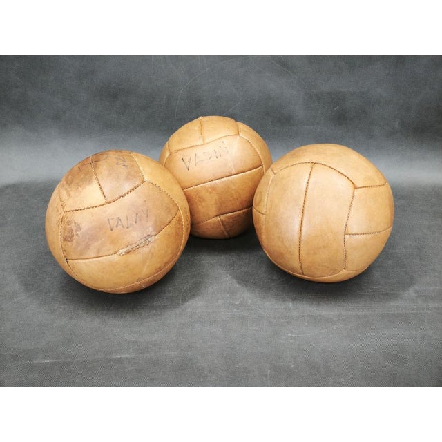 Czech Leather Medicine Balls, 1950s, Set of 3 For Sale - Image 3 of 10