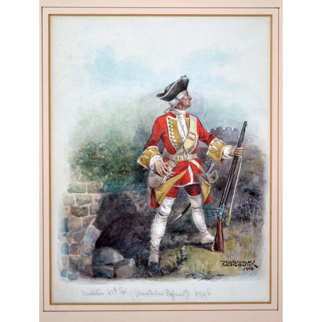 Muskateer 28th Foot (Gloucestershire Regiment) 1746 in Watercolor on Paper A beautiful watercolor of a British Musketeer...