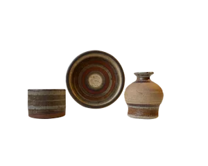 Scandinavian Modern Striped Stoneware, 1970s, Set of 3