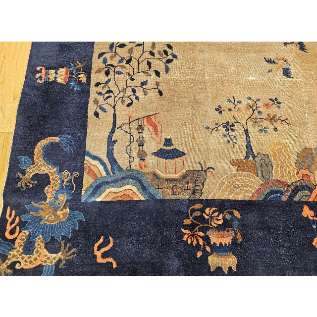 Vintage Chinese Art Deco Rug, Hand-Knotted Wool, Four Dragons Design, 9' x 12' For Sale - Image 16 of 18