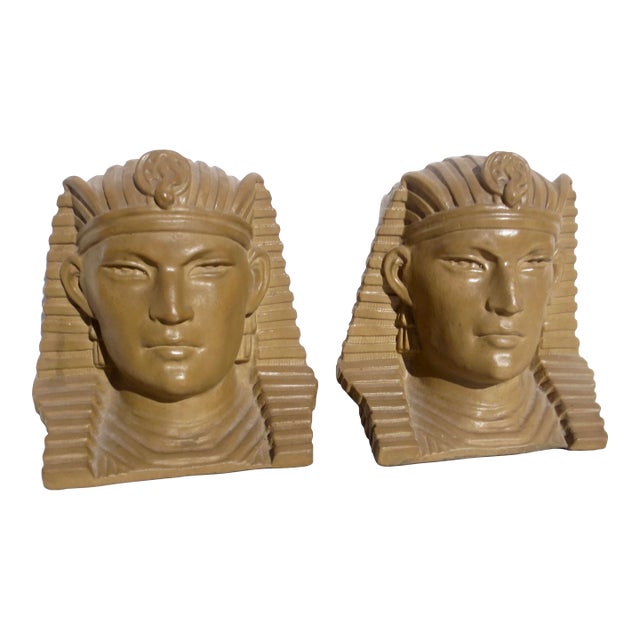Vintage Egyptian Revival Pharaoh Bookends - A Pair of 2 For Sale