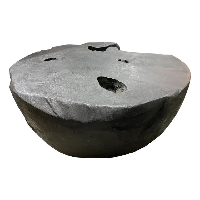 Andrianna Shamaris Drum Shaped Charred Teak Wood Coffee Table For Sale