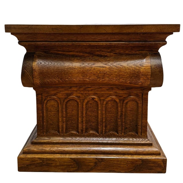 1960 Vintage Drexel Guildhall Neoclassical Oak Pedestal End Tables - A Pair For Sale - Image 9 of 17
