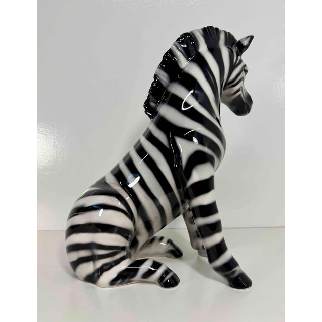 Seated Glazed Ceramic Zebra Sculpture, Bassano, 2000s For Sale - Image 6 of 11