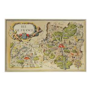 1960's Original French Vintage Mini Map, Ile De France (Horizontal)