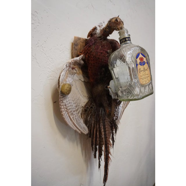 Cabin Taxidermy Pheasant Drinking From Crown Royal Bottle For Sale - Image 3 of 9
