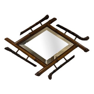 Japonisme Belle Époque Beveled Bamboo Wall Mirror For Sale