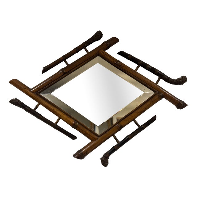 Japonisme Belle Époque Beveled Bamboo Wall Mirror For Sale