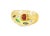 Elegant 14K yellow gold ring featuring a vibrant trio of natural gemstones,ruby, emerald, and sapphire accented with four...