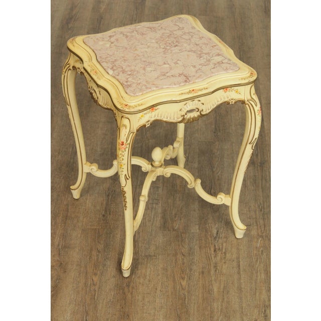 High Quality Vintage Paint Decorated Side Table with Inset Italian Marble