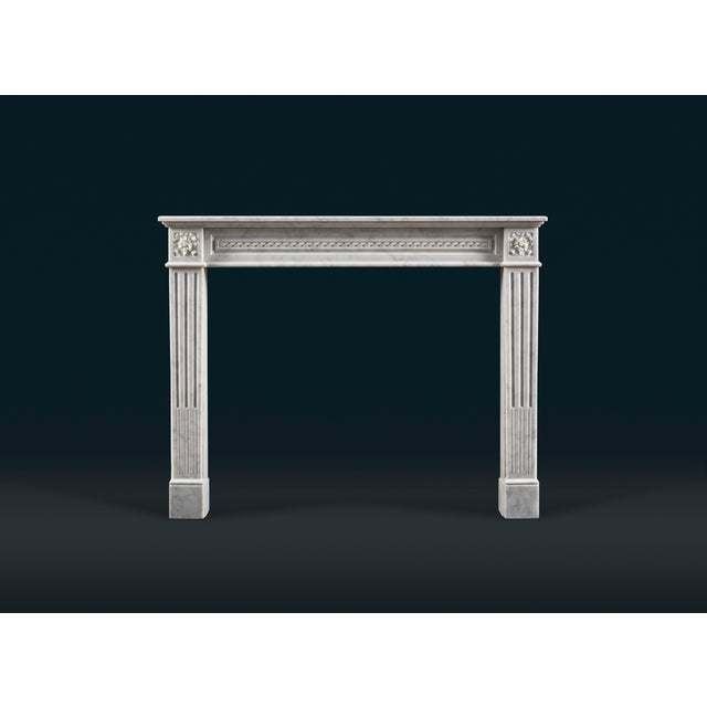 Stone French Louis XVI Style Carrara Marble Fireplace Surround For Sale - Image 7 of 7