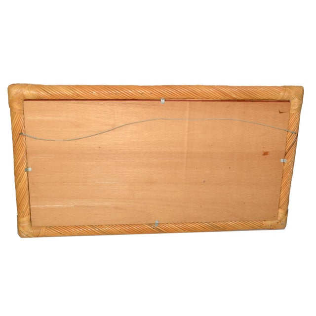 1970s Hollywood Regency Bohemian Rectangular Handwoven Rattan and Bamboo Wall Mirror For Sale - Image 10 of 12