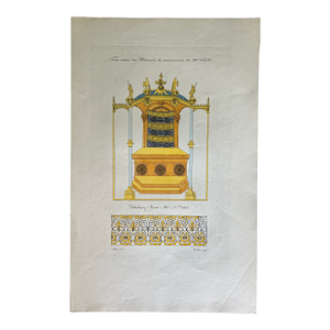 Mid 19th Century Etching Reproduction of a Throne From XVI Century by Nicolas Xavier Willemin