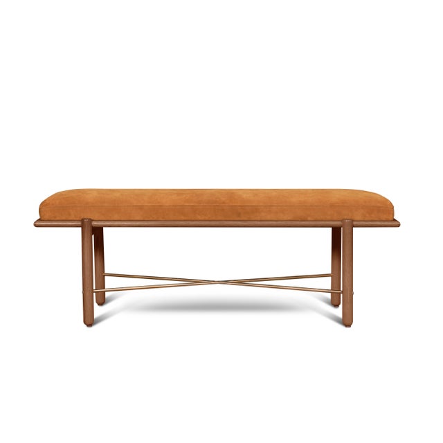 Not Yet Made - Made To Order Halls Bench, Brown Suede For Sale - Image 5 of 5