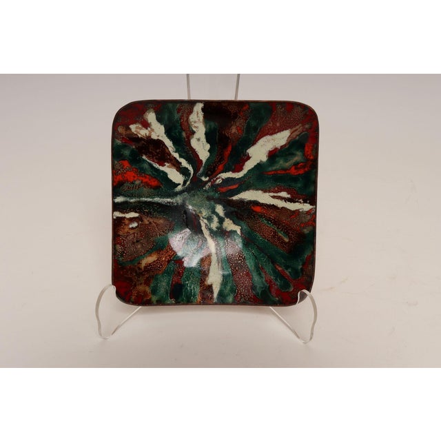 Mid-Century Modern Mid Century Modern Enamel on Copper Green and Red Square Decorative Dish For Sale - Image 3 of 11