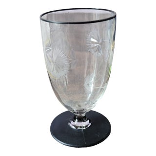 Set 5 Vintage Black Footed & Rimmed Etched Crystal Glass Stemware Juice Glasses. 1930s For Sale