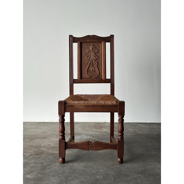 Early 20th Century French Carved Oak Rush Seat Dining Chairs, Set of 8 For Sale - Image 9 of 18