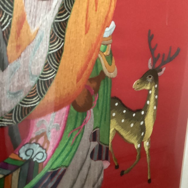 Framed Chinese Embroidery Panel of Shouxing the Star of Longevity Circa 19th Century For Sale - Image 9 of 12