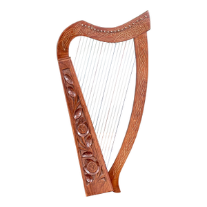 Vintage Ornately Carved and Inlaid 19-String Table-Top Harp