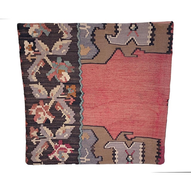 Tribal Custom Made Old Turkish Tribal Kilim Pillow Cover 24" by 24" For Sale - Image 3 of 10