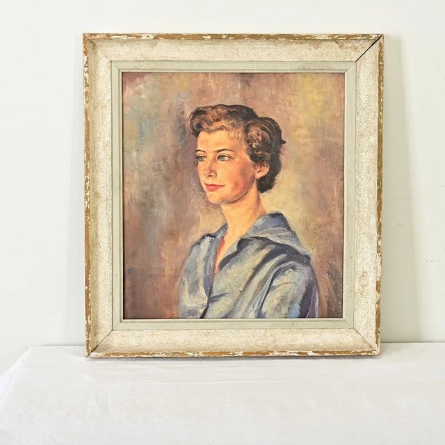 English Vintage Mid-Century Framed Portrait of a Lady For Sale - Image 4 of 11