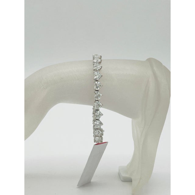 Modern Gia Half Carat Heart Diamond Tennis Bracelet in 18k White Gold For Sale - Image 3 of 7