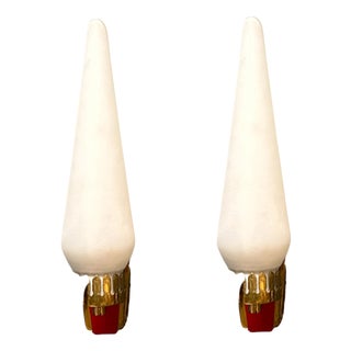 Opaline Glass and Brass Sconces, 1950s, Set of 2 For Sale