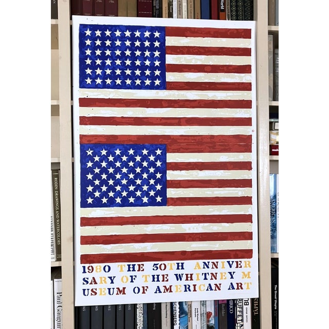 Red Jasper Johns Two Flags 1980 Original 50th Anniversary of the Whitney Museum of American Art Exhibition Poster For Sale - Image 8 of 10