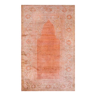 Luxurious Soft Pile Antique Coral Turkish Tribal Small Size Islamic Muslim Prayer Design Angora Oushak Rug For Sale