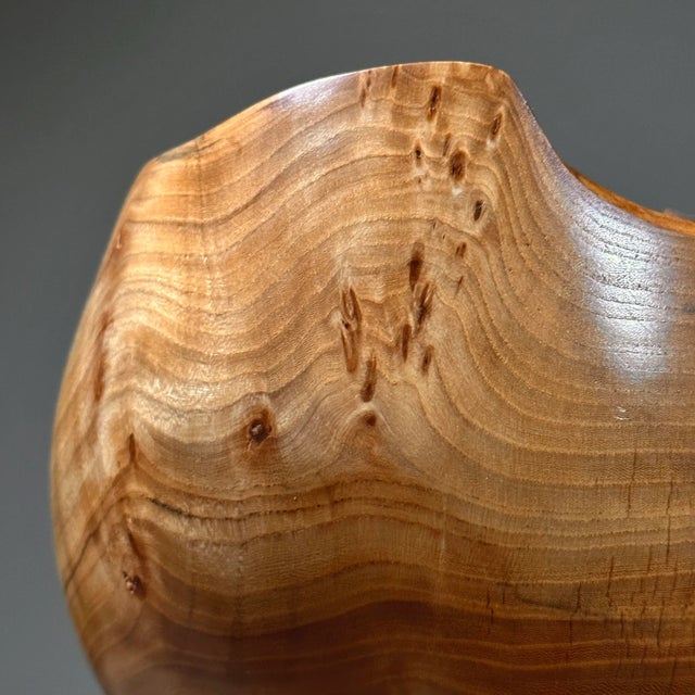 Contemporary Organic Modern Hand Turned Elm Burl Bowl, Signed For Sale - Image 3 of 8